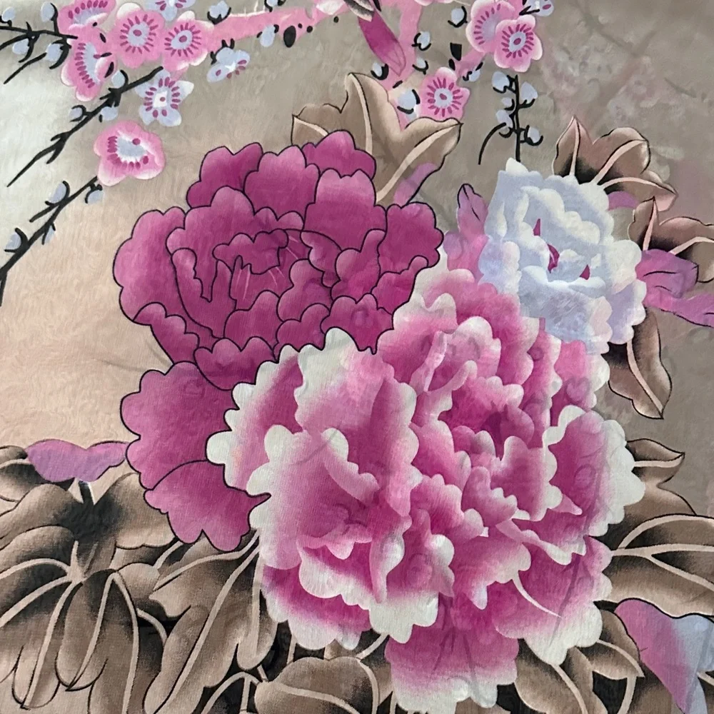 Chic Floral Pink and Brown Scarf - Picture 6 of 9